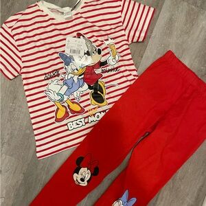 NWT - Disney Minnie Mouse Red and White Striped T-Shirt ans Pants Set Girls 5T
